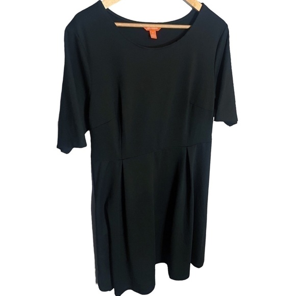 Joe Fresh  1x Plus Black Midi Dress Pleated Formal A Line Midweight Half Sleeve - Picture 1 of 5
